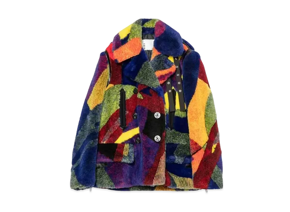sacai KAWS Jacquard Faux Fur Coat "Multi"