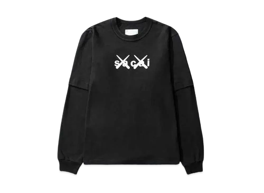 sacai KAWS Flock Print Long Sleeve T-shirt "Black"