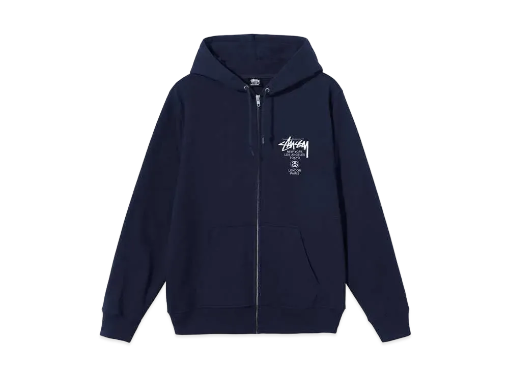 Stussy WORLD TOUR ZIP HOOD "Navy"