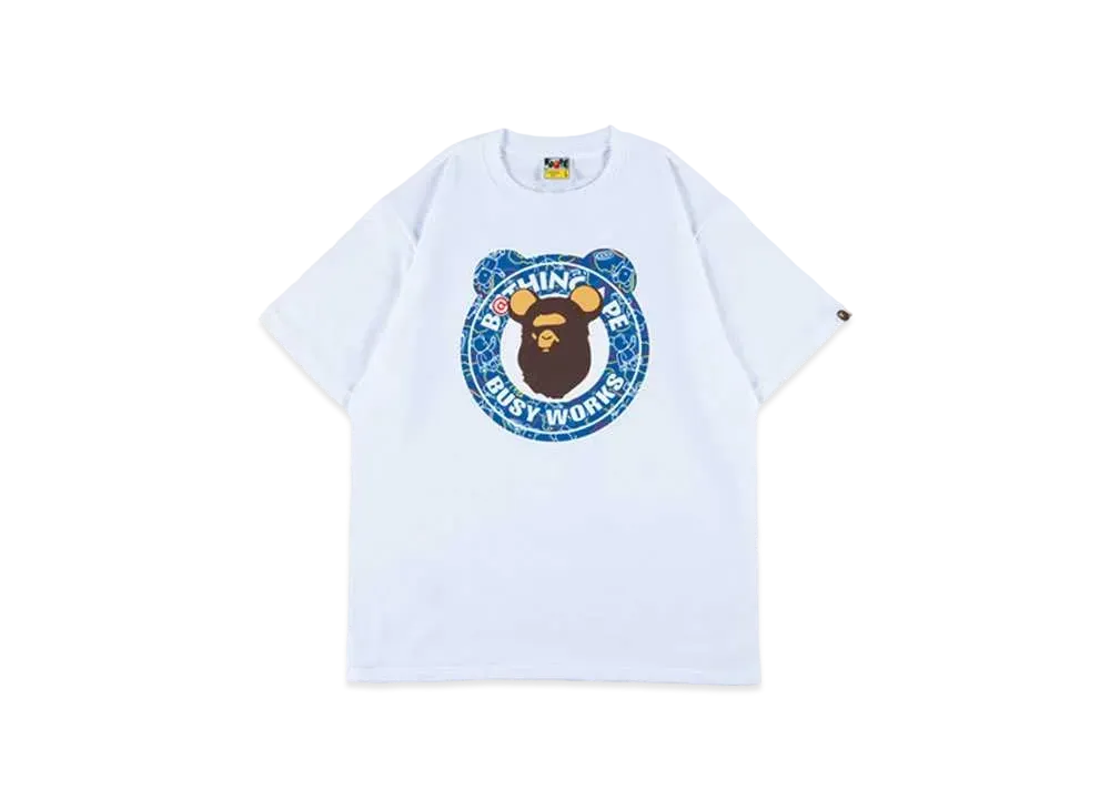 Bearbrick BAPE BUSY WORKS 2021 T-Shrit "White Blue"