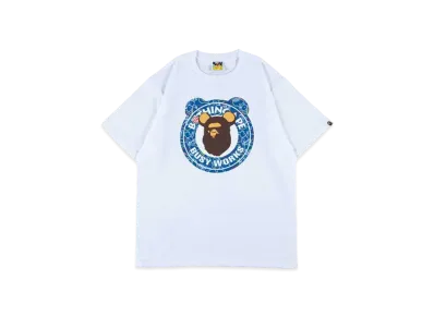 Bearbrick BAPE BUSY WORKS 2021 T-Shrit "White Blue"