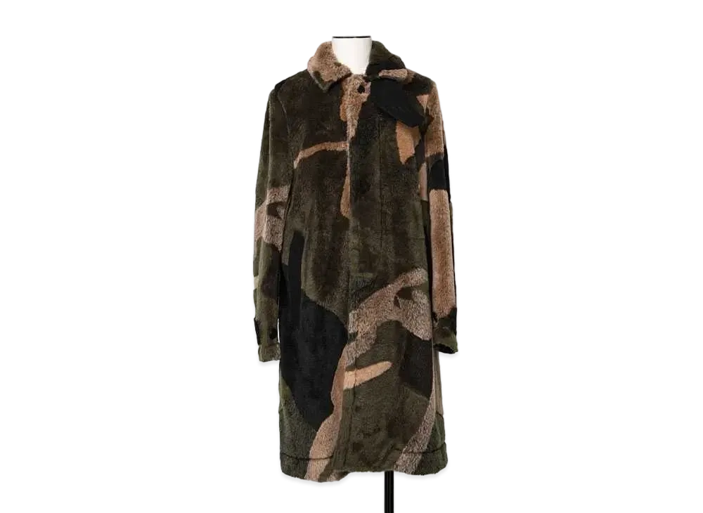 sacai KAWS Jacquard Faux Fur Coat "Camo"
