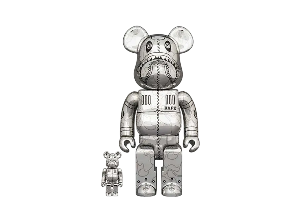 Bearbrick SORAYAMA × BAPE(R) CAMO SHARK 100% & 400% SILVER