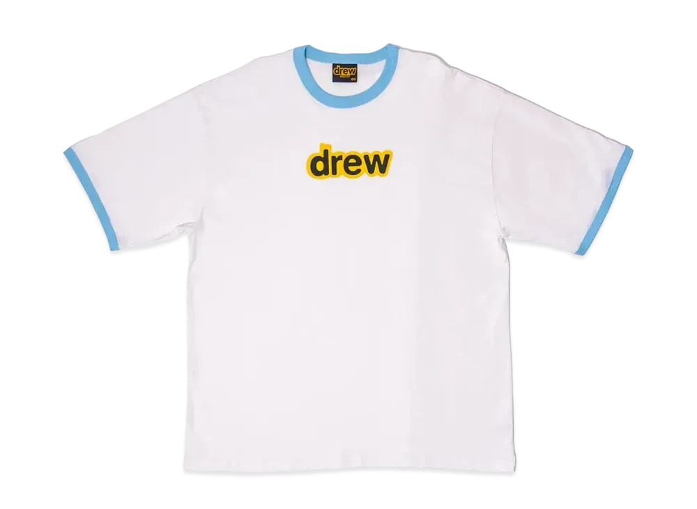 drew house oversized secret ss ringer tee "White/Sky Blue"