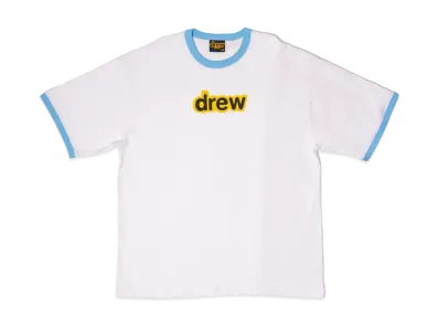 drew house oversized secret ss ringer tee "White/Sky Blue"