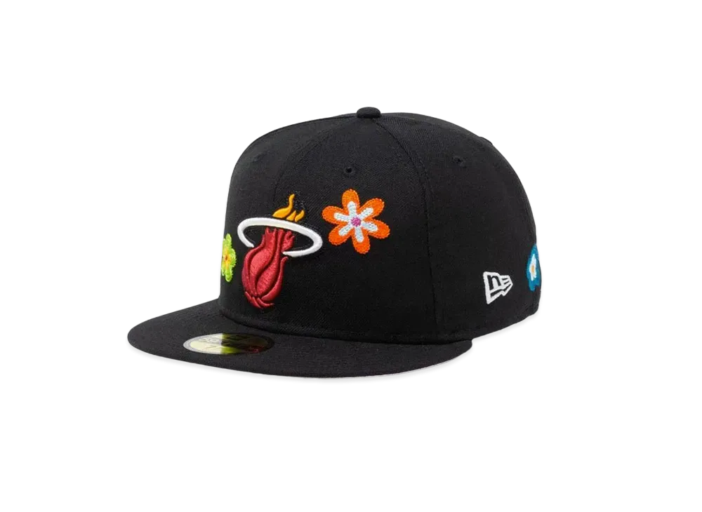 NEW ERA 59FIFTY Chain Stitch Floral Miami Heat Pink Under Visor "Black"