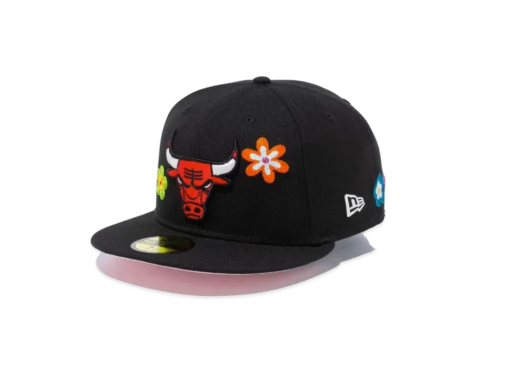 NEW ERA 59FIFTY Chain Stitch Floral Chicago Bulls Pink Under Visor "Black"