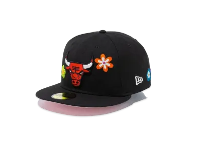 NEW ERA 59FIFTY Chain Stitch Floral Chicago Bulls Pink Under Visor "Black"