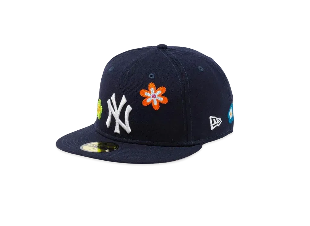 NEW ERA 59FIFTY Chain Stitch Floral New York Yankees Pink Under Visor "Navy"