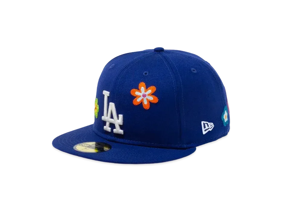 NEW ERA 59FIFTY Chain Stitch Floral Los Angeles Dodgers Pink Under Visor "Blue"