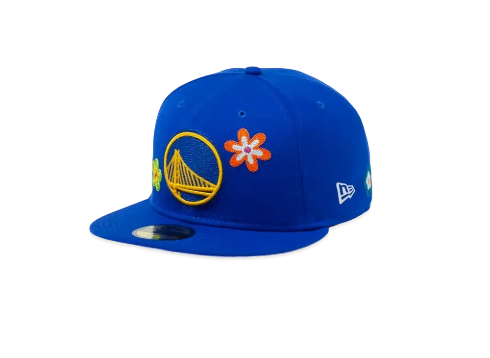 NEW ERA 59FIFTY Chain Stitch Floral Golden State Warriors Pink Under Visor "Blue"