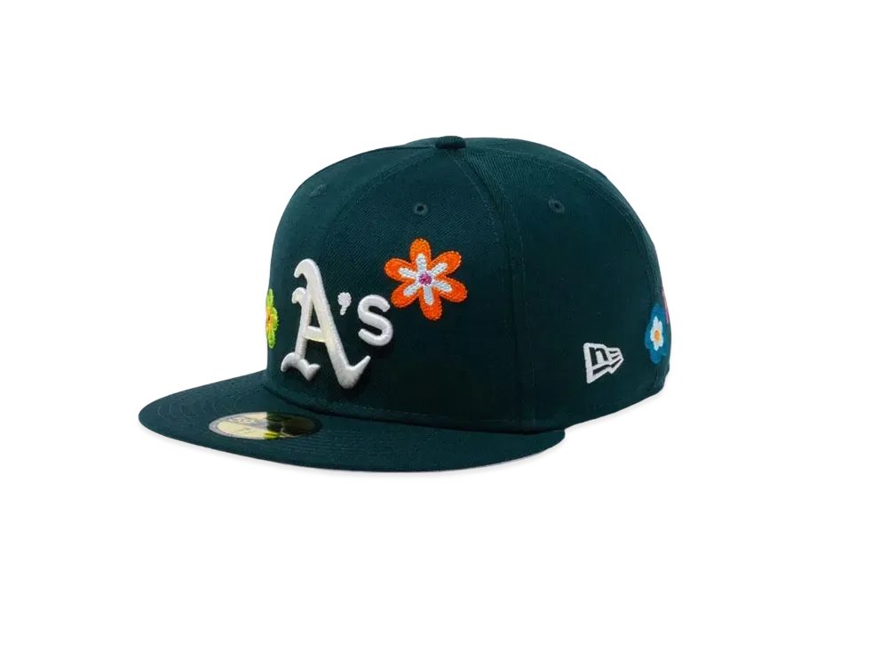 NEW ERA 59FIFTY Chain Stitch Floral Oakland Athletics Pink Under Visor "Green"