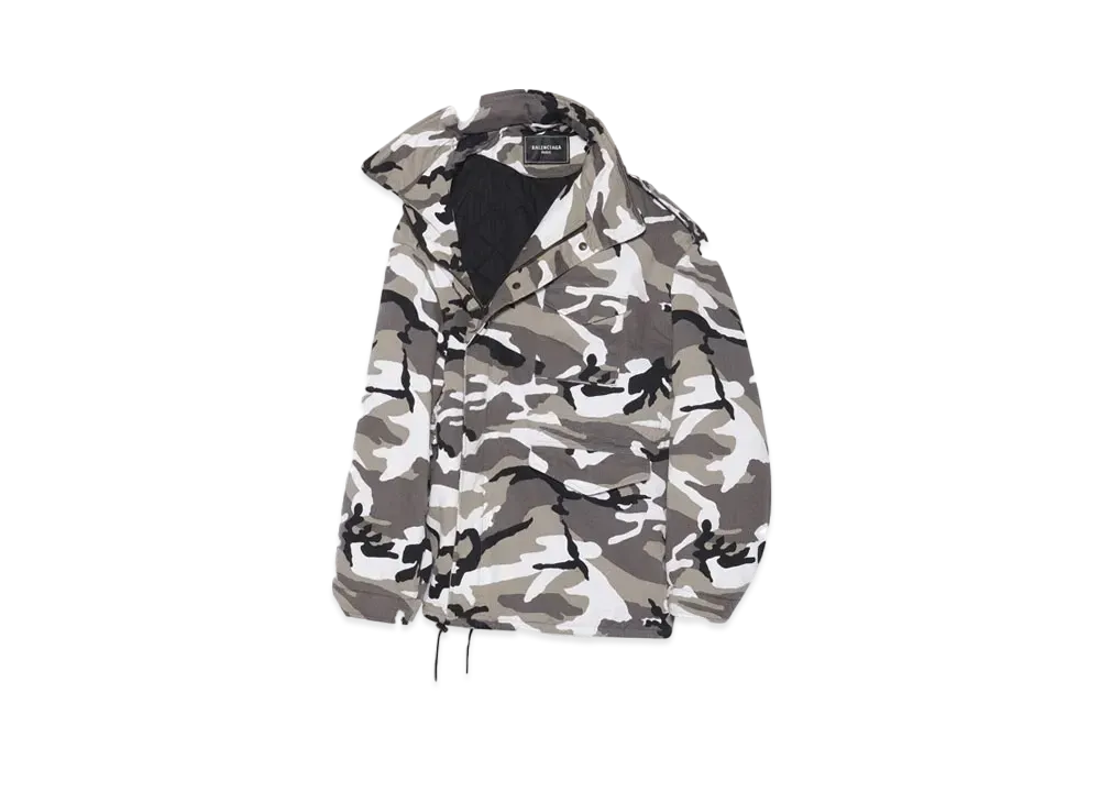 Balenciaga Off Shoulder Military Parka Gabardine Grey Camo "Grey Silver"