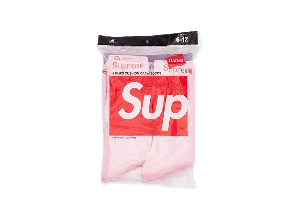 Supreme x Hanes Crew Socks (4 Pack) "Pink" (21FW)