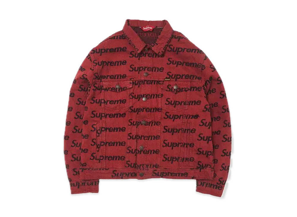 Supreme Frayed Logos Denim Trucker Jacket "Red"