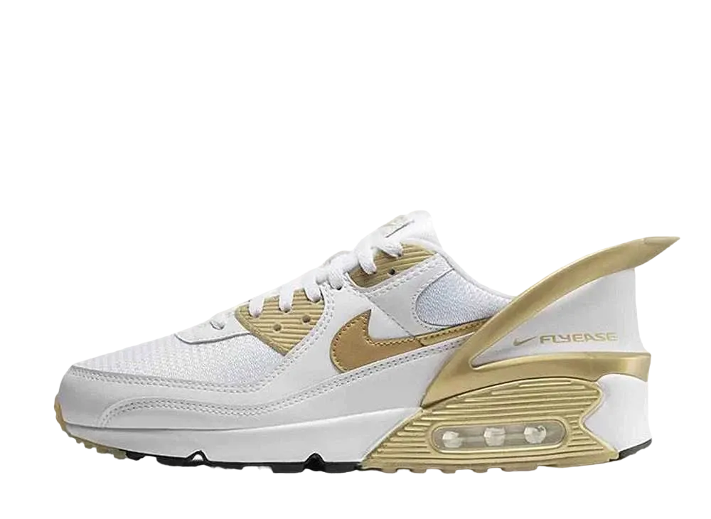 NIKE AIR MAX 90 FLYEASE "WHITE METALLIC GOLD"