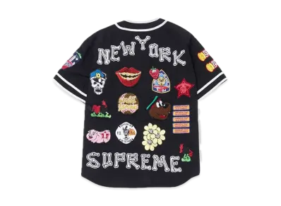 Supreme Patches Denim Baseball Jersey "Black"