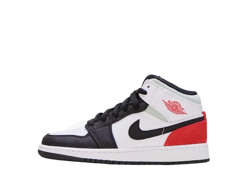 ナイキ GS エアジョーダン1 ミッド SE "ホワイト/ブラック-レッド-スプルース"