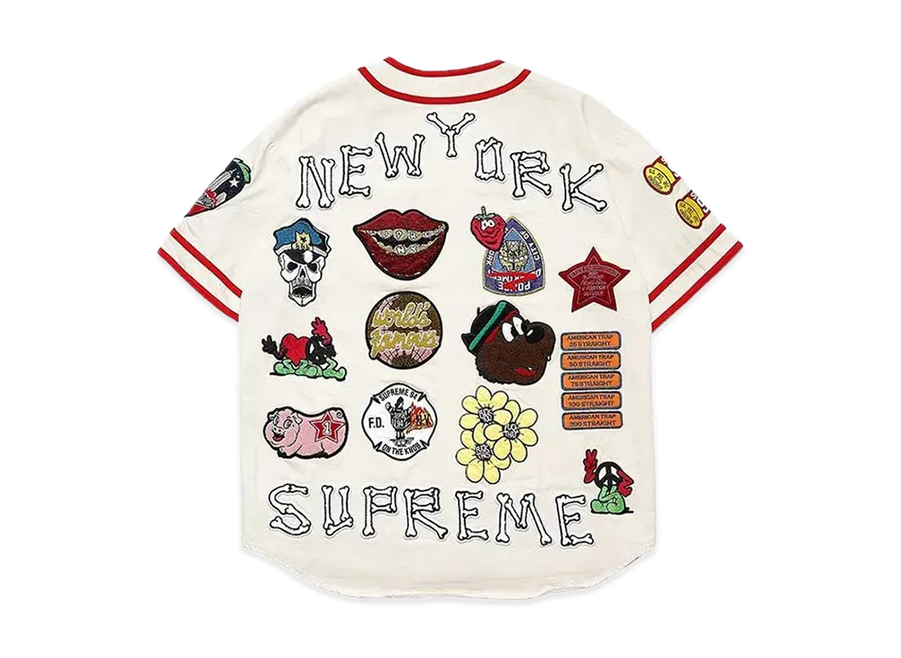Supreme Patches Denim Baseball Jersey "Natural"