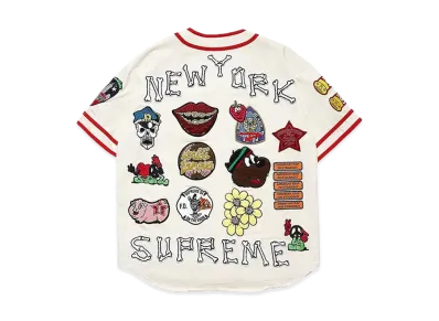 Supreme Patches Denim Baseball Jersey "Natural"