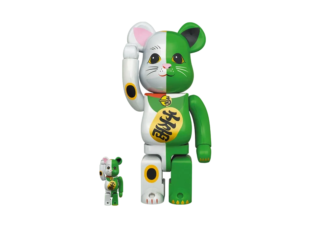 Bearbrick Maneki Neko White x Green 100％ & 400％