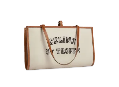 CELINE Towel Carrier in St Tropez Print and Calfskin "Natural/Tan"