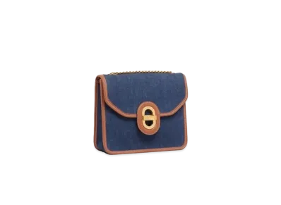 CELINE Clutch Sulky in Denim and Calfskin "Navy/Tan"
