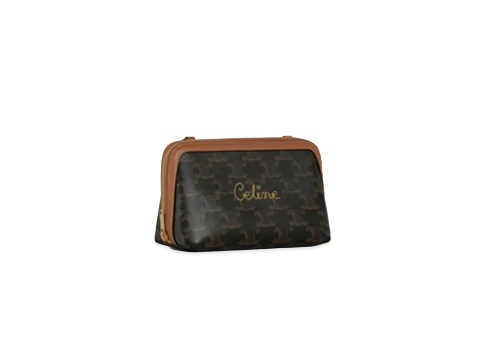 セリーヌ チェーン付きクラッチ / トリオンフキャンバス CELINE刺繍入り  "タン" 10E382CCH.04LU