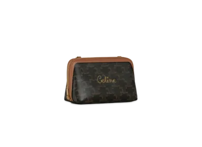 CELINE Clutch with Chain in Triomphe Canvas with Embroidered CELINE "Tan"
