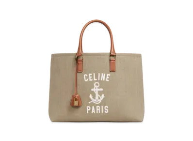 CELINE Horizontal Cabas CELINE in Jute Canvas with Anchor Print and Calfskin "Natural/Tan"