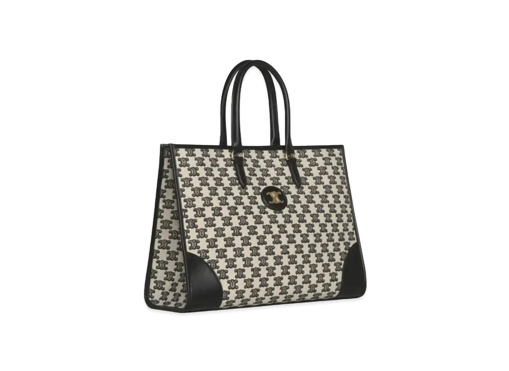 CELINE Horizontal Cabas in Textile with Triomphe Embroidery "Black"