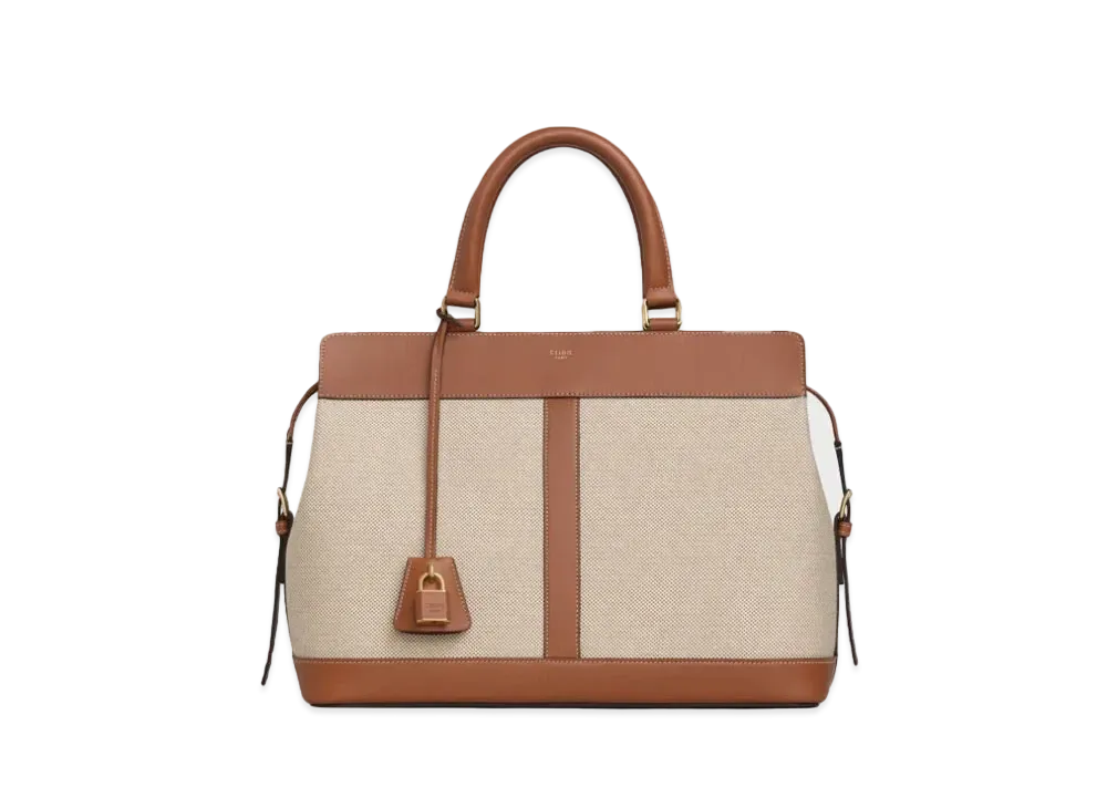 CELINE Medium Cabas de France Bag in Textile and Calfskin "Natural/Tan"