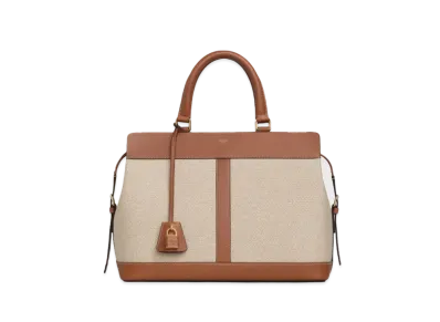 CELINE Medium Cabas de France Bag in Textile and Calfskin "Natural/Tan"