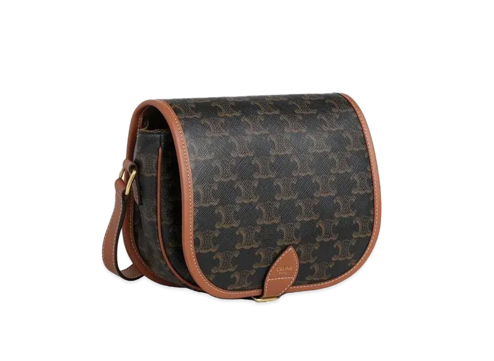 CELINE Medium Folco Bag in Triomphe Canvas and Calfskin "Tan"