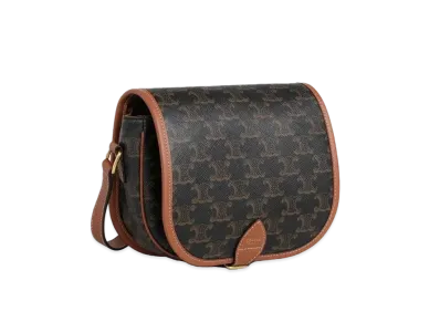 CELINE Medium Folco Bag in Triomphe Canvas and Calfskin "Tan"