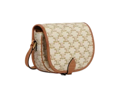 CELINE Medium Folco Bag In Triomphe Canvas And Calfskin "White"