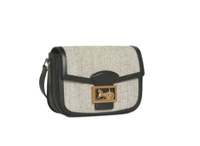 CELINE Medium Sulky Bag in Textile and Calfskin "Natural/Black"