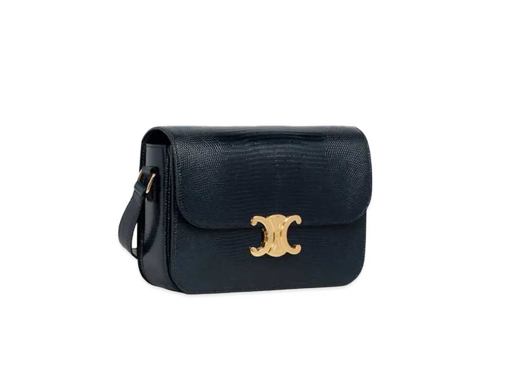 CELINE Medium Triomphe Bag in Lizard "Navy Blue"