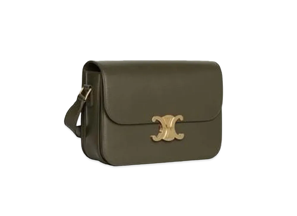 CELINE Medium Triomphe Bag in Shiny Calfskin "Dark Olive"