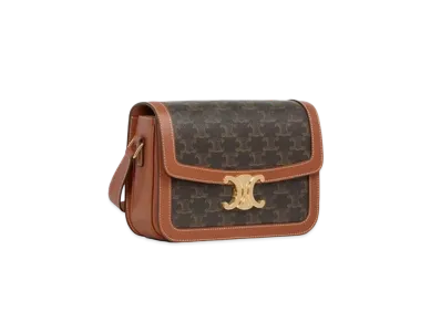 CELINE Classique Triomphe Bag In Triomphe Canvas and Calfskin "Tan"