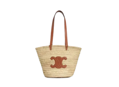 CELINE Medium Triomphe Celine Classic Panier In Palm Leaves And Calfskin "Tan"