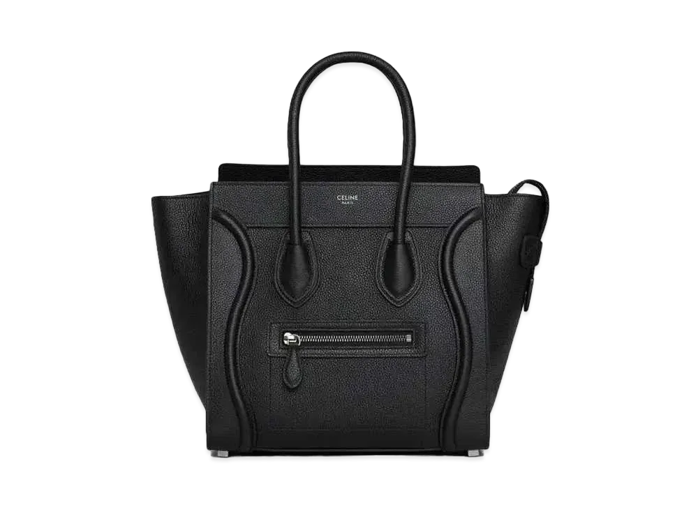 CELINE Micro Luggage Handbag In Drummed Calfskin "Black"