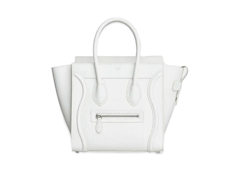 CELINE Micro Luggage Handbag in Drummed Calfskin "White"