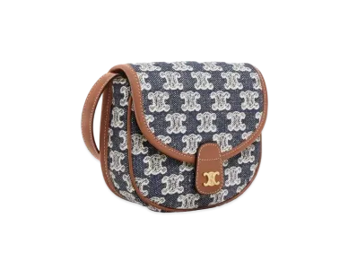 CELINE Mini Besace in Textile with Triomphe Embroidery "Navy Blue"