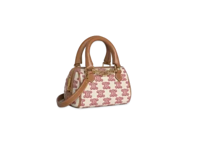 CELINE Mini Boston Bag in Textile with Triomphe Embroidery "Vintage Pink"