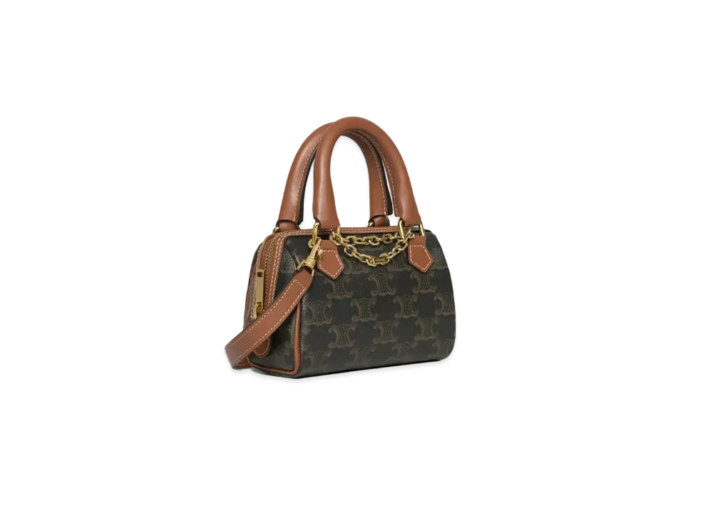 CELINE Mini Boston Bag in Triomphe Canvas and Calfskin "Tan"