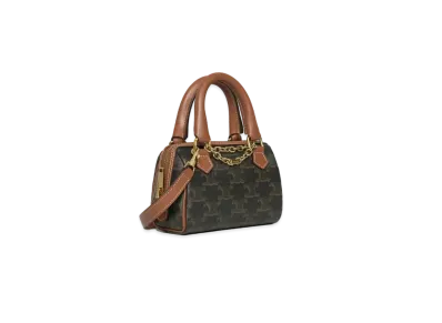 CELINE Mini Boston Bag in Triomphe Canvas and Calfskin "Tan"