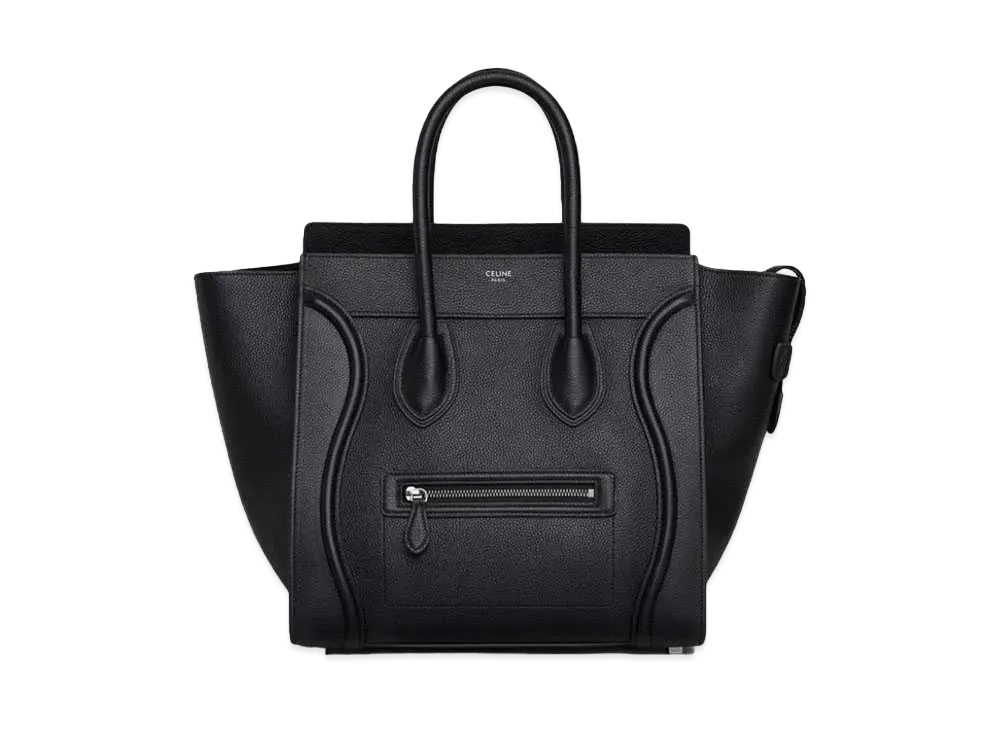 CELINE Mini Luggage Handbag In Drummed Calfskin "Black"