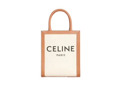 CELINE Mini Vertical Cabas CELINE In Textile With CELINE Print And Calfskin "Natural/Tan"