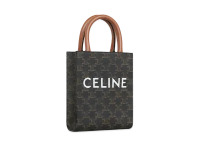 CELINE Mini Vertical Cabas In Triomphe Canvas and Calfskin With Celine Print "Tan"